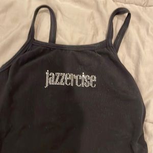 Black Jazzercise written in rhinestones workout top